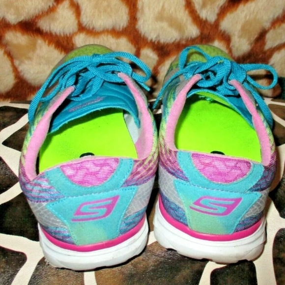 SKECHERS Neon Pink Yellow Blue GoWeb Go Run M Strike Resalyte Running Shoes 9.5 - Picture 5 of 7